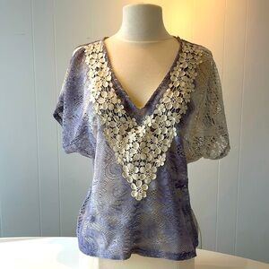 LEYENDECKER Los Angeles purple tie die crochet short sleeved top size 2